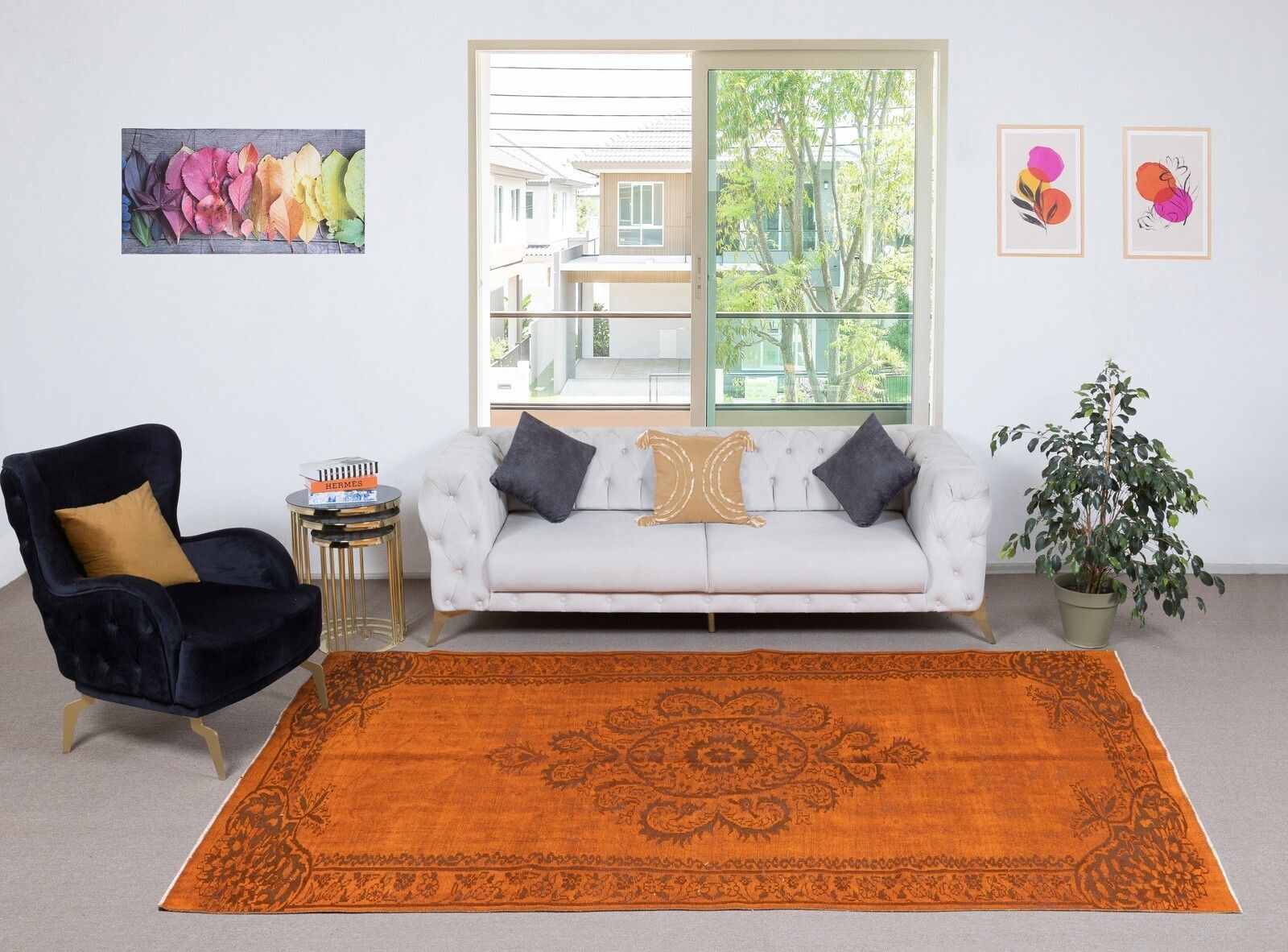 5.4x10 Ft Handmade Turkish Area Rug. Vintage Overdyed Orange Rug For Modern Home photo furniture