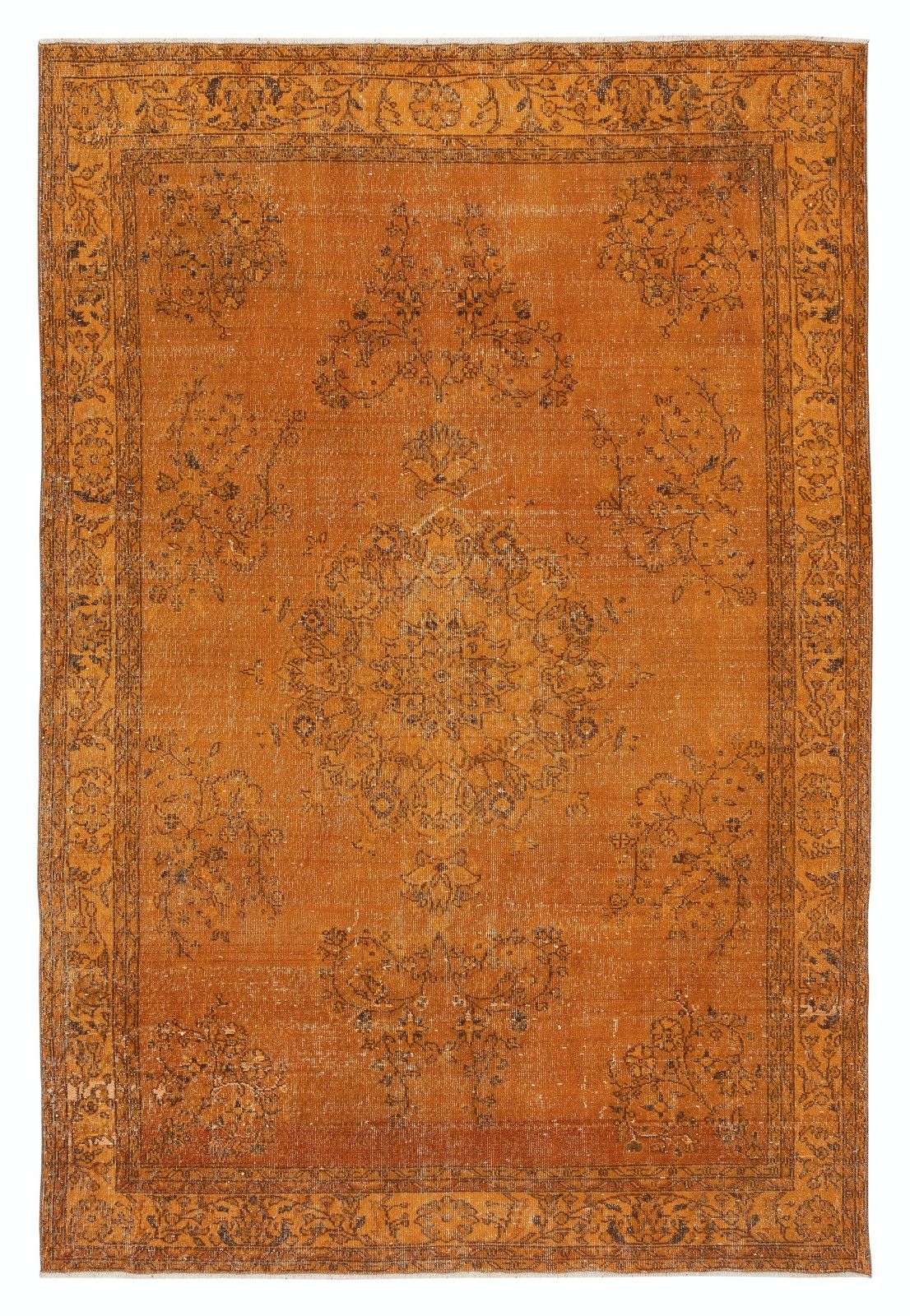 6.8x10 Ft Vintage Handmade Turkish Rug Overdyed In Orange For Modern Interiors