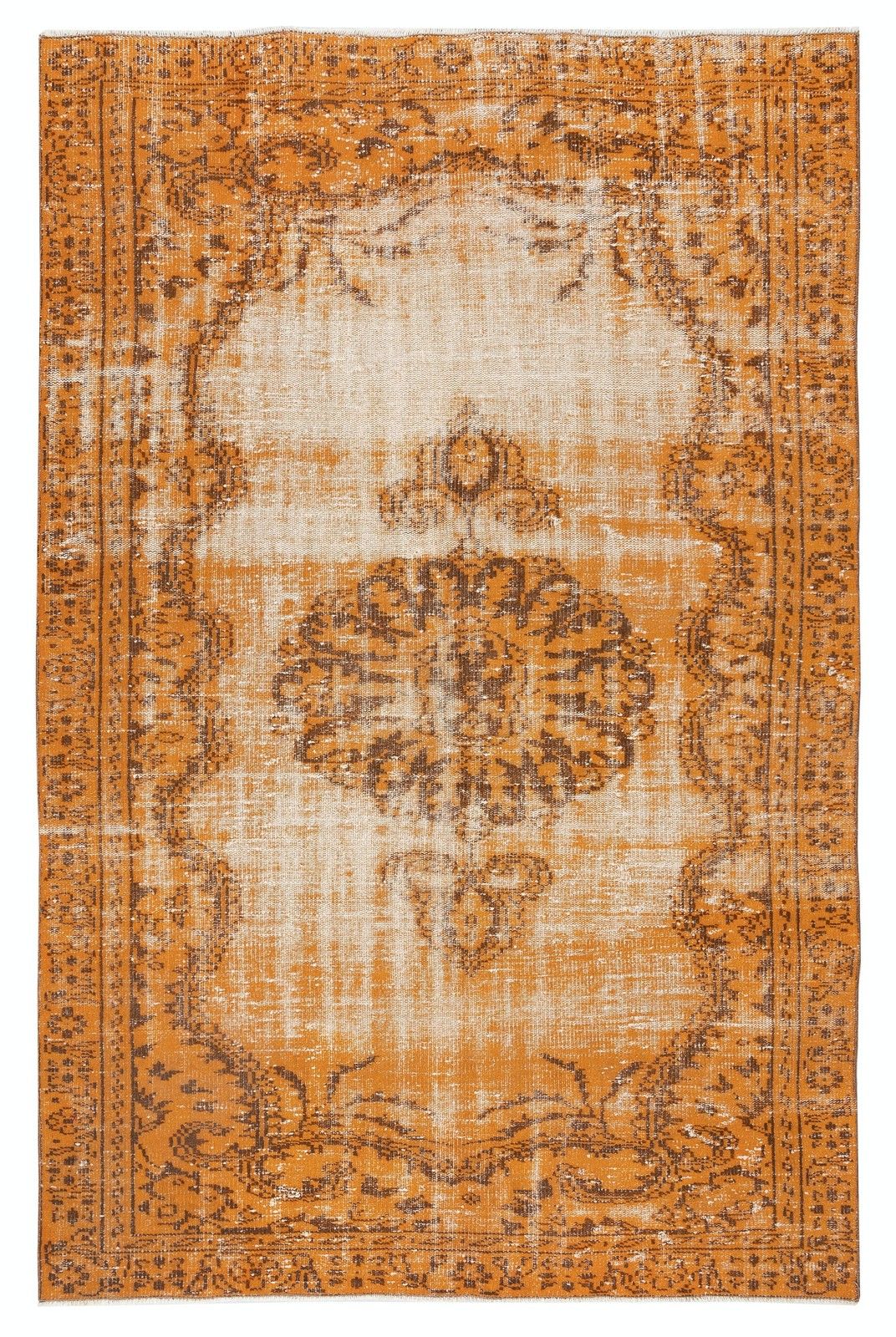 5.6x8.6 Ft Vintage Orange Area Rug. Handmade Turkish Rug For Contemporary Spaces
