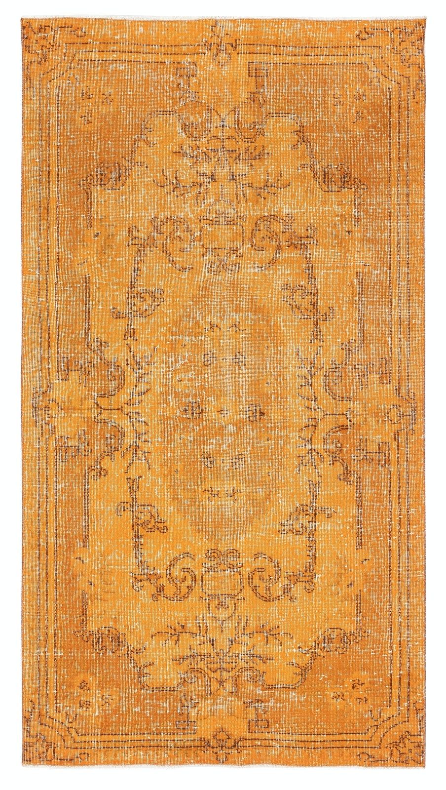 3.7x7 Ft Orange Redyed Vintage Rug For Modern Interiors. Handknotted In Turkey