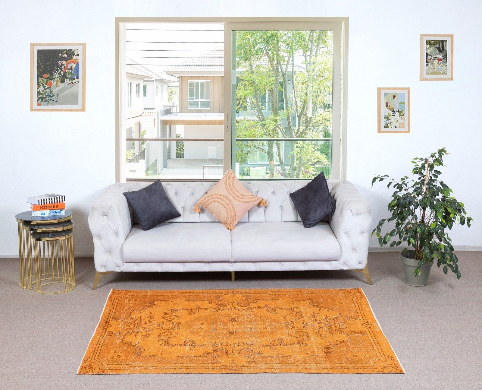 3.7x7 Ft Orange Redyed Vintage Rug For Modern Interiors. Handknotted In Turkey photo furniture