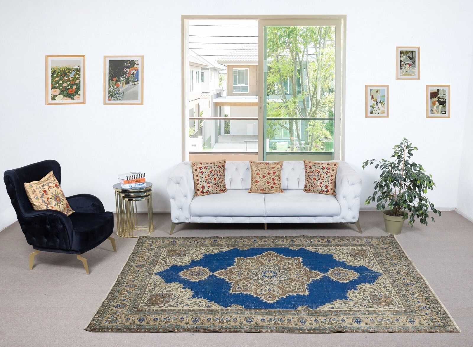 6.8x9.8 Ft Traditional Vintage Handmade Turkish Area Rug With Medallion Design photo furniture