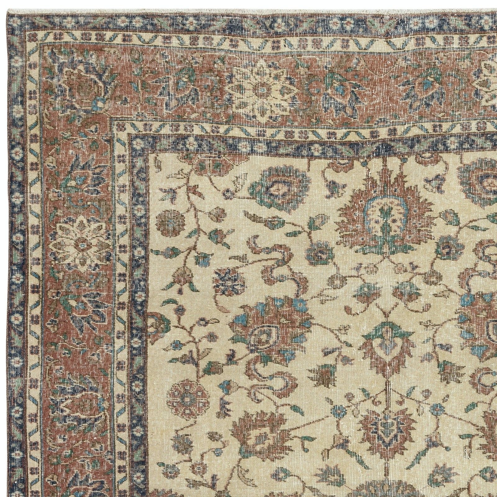 7.2x9.6 Ft Vintage Turkish Beige Rug With Floral Design. Hand Knotted In Turkey photo 1105.0