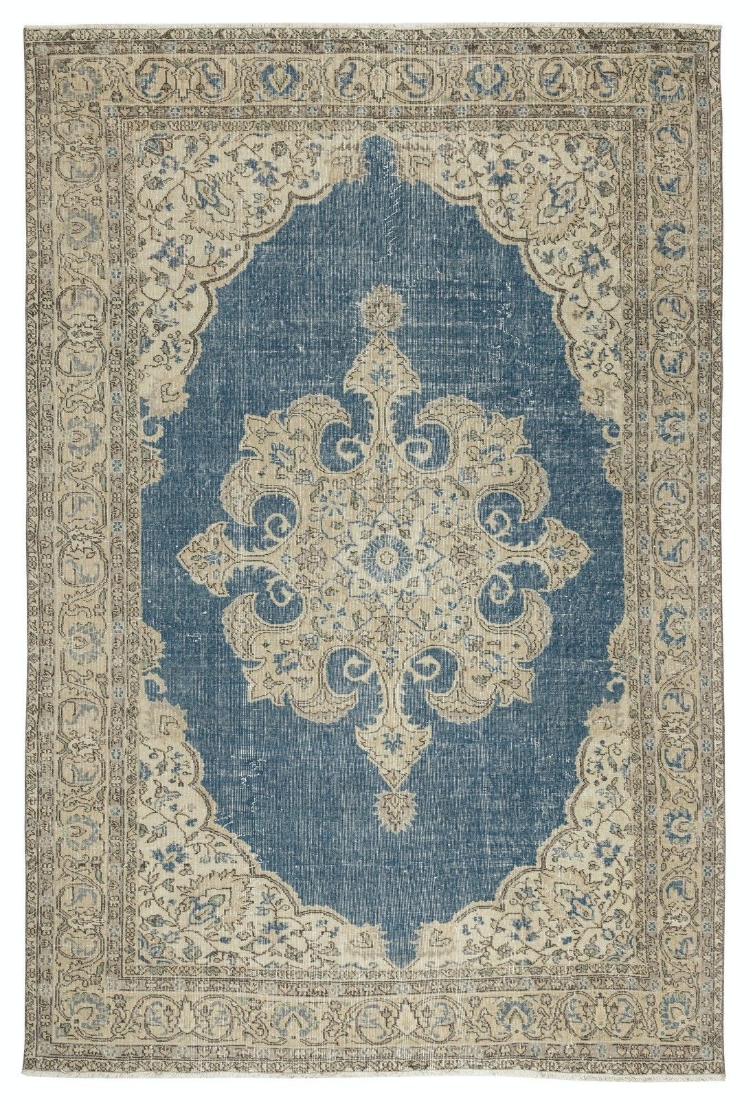 6.7x10 Ft Vintage Turkish Rug. Handknotted Wool Area Carpet With Medallion Motif