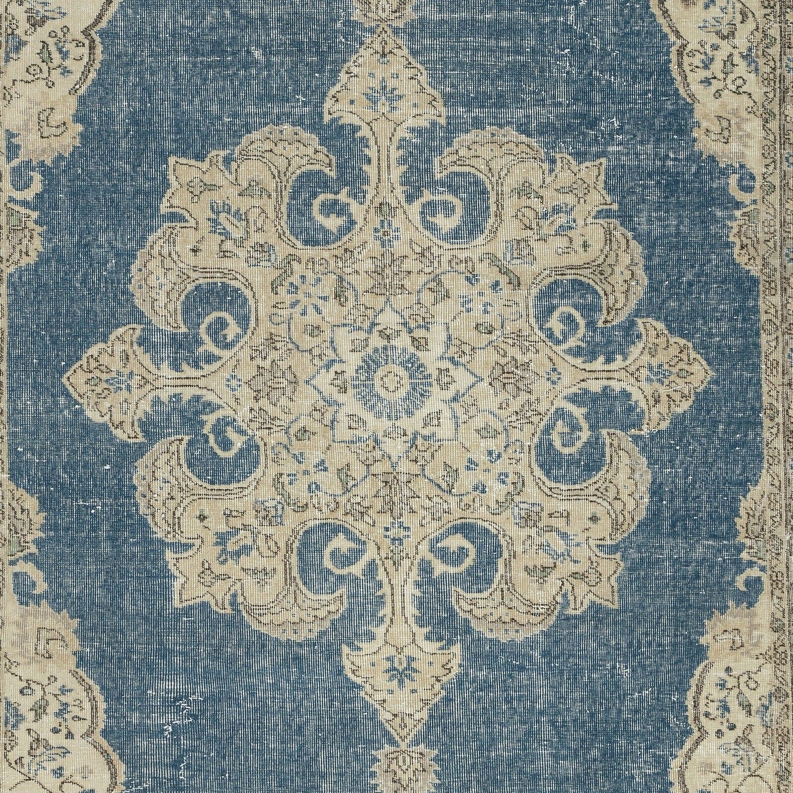6.7x10 Ft Vintage Turkish Rug. Handknotted Wool Area Carpet With Medallion Motif photo Textiles