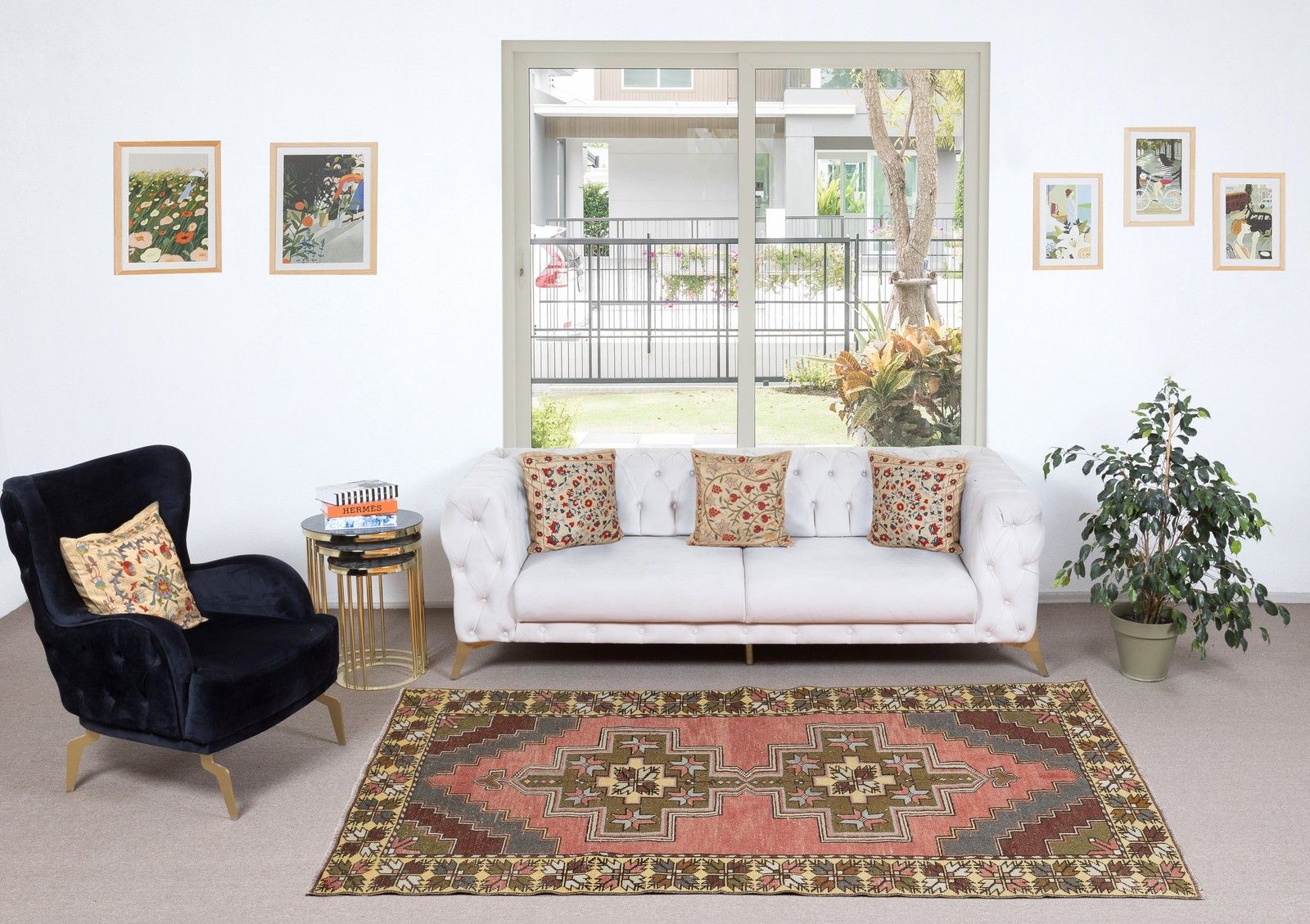4.4x9 Ft One Of A Kind Vintage Oriental Rug With Tribal Motifs. 100% Wool photo furniture