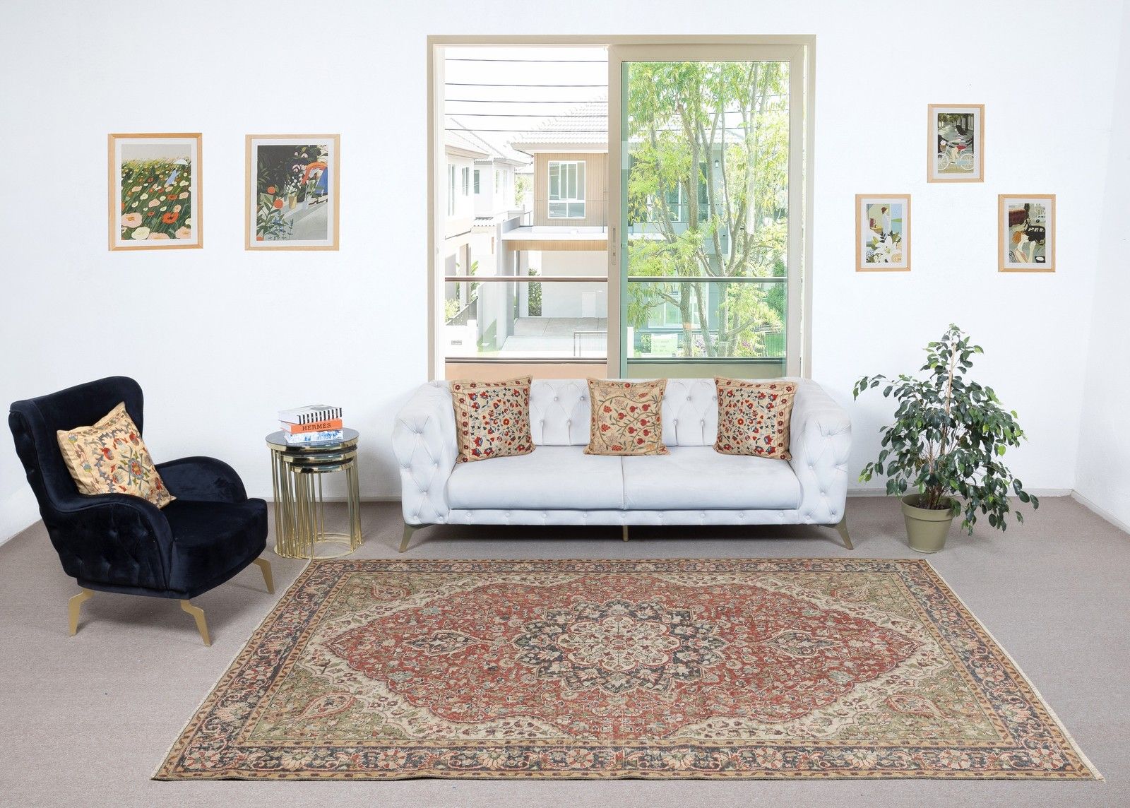 6.8x10.2 Ft Vintage Turkish Red Rug For Living Room Decor. Handmade Wool Carpet photo furniture