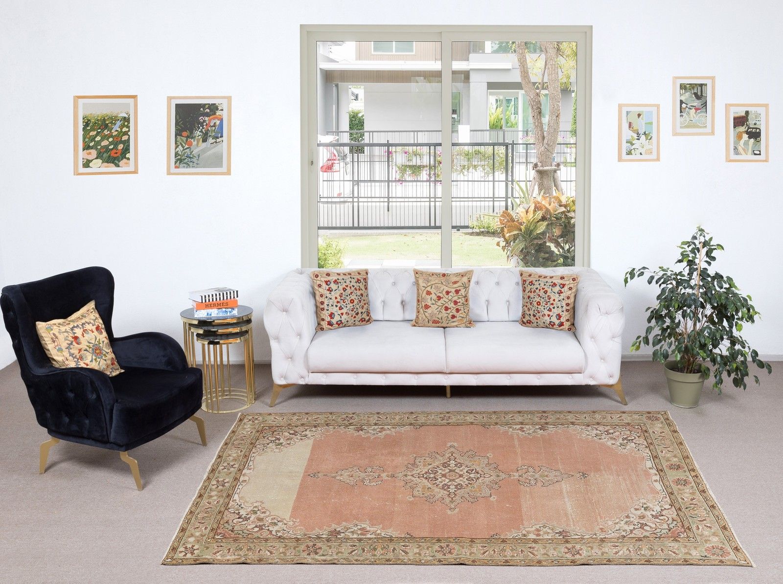 5.7x9.2 Ft Farmhouse Style Vintage Turkish Rug. Handmade Wool Area Carpet photo furniture