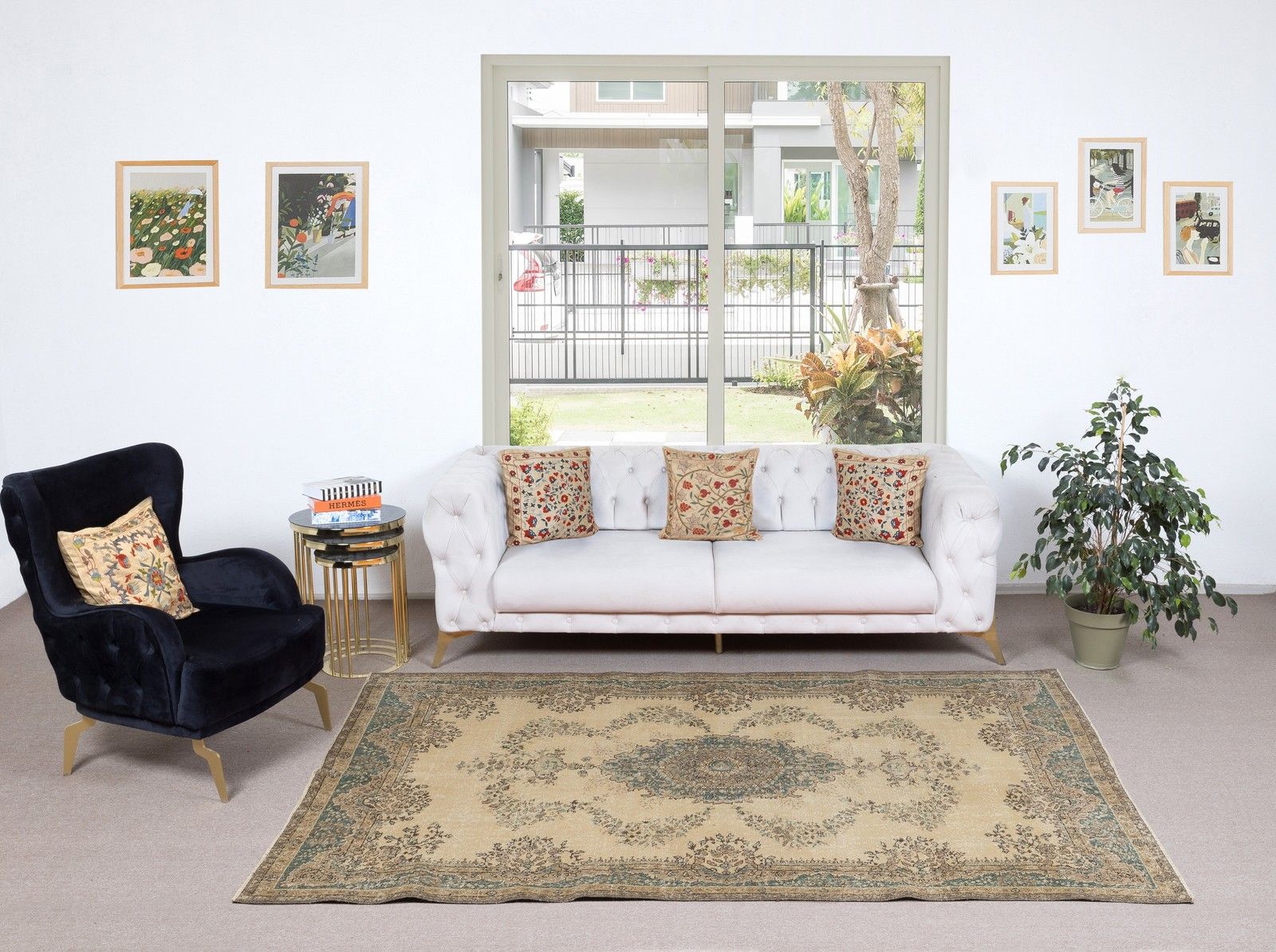 5.5x9 Ft Vintage Handmade Turkish Area Rug For Farmhouse And Boho Interiors photo furniture