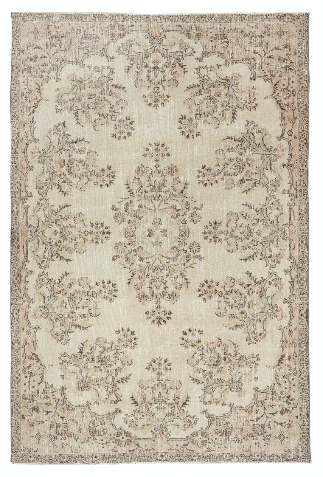7x10.4 Ft Vintage Beige Handmade Wool Rug For Farmhouse, Cottage & Country House