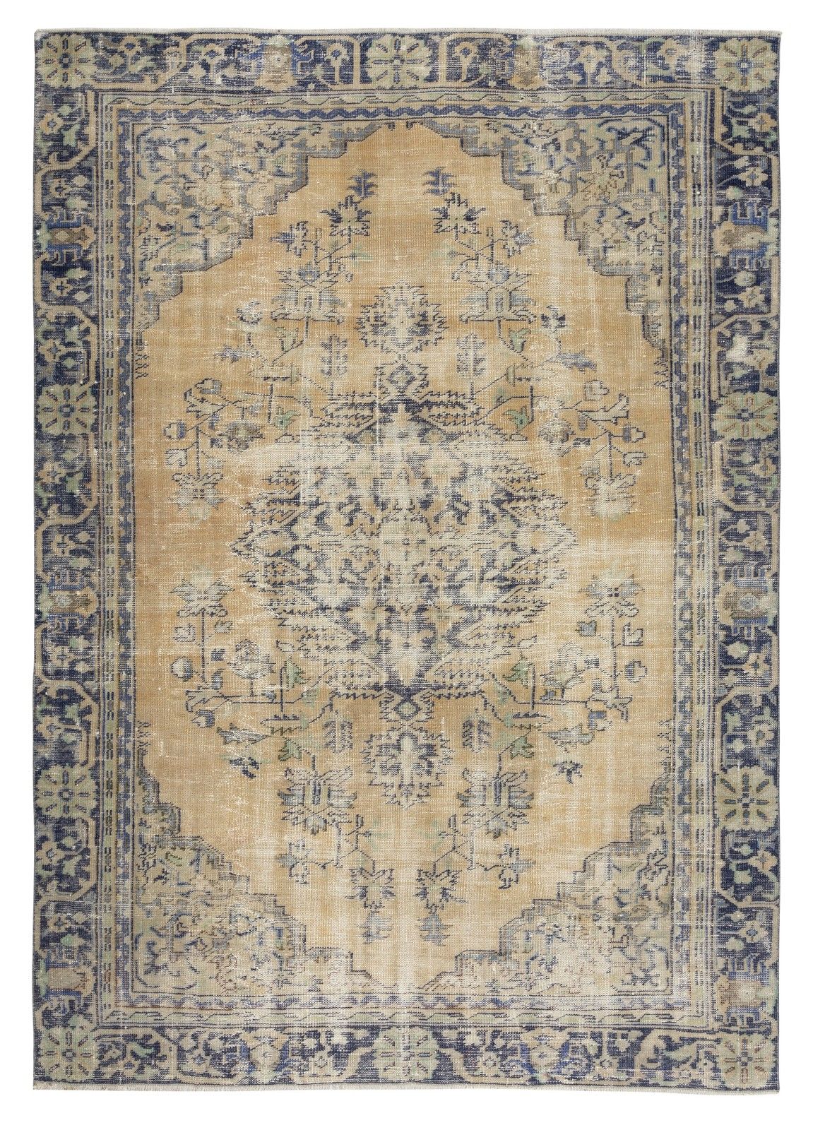 6.7x9 Ft Turkish Vintage Hand Knotted Area Rug For Rustic Farmhouse Interiors