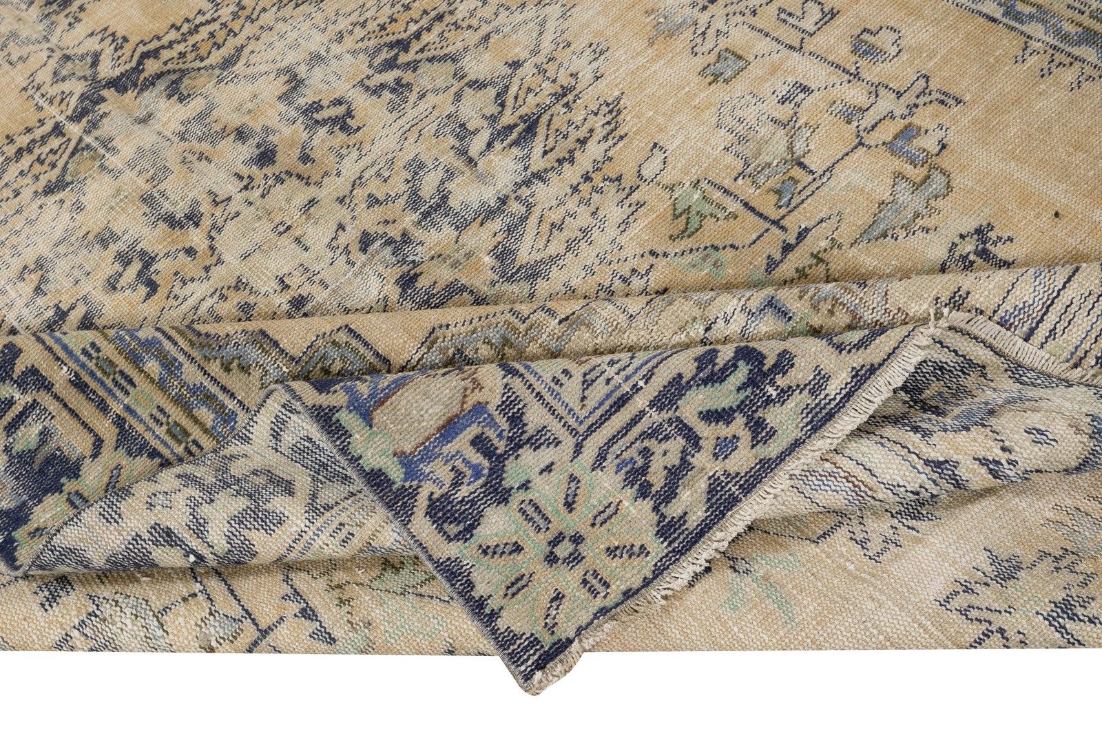 6.7x9 Ft Turkish Vintage Hand Knotted Area Rug For Rustic Farmhouse Interiors photo for sale