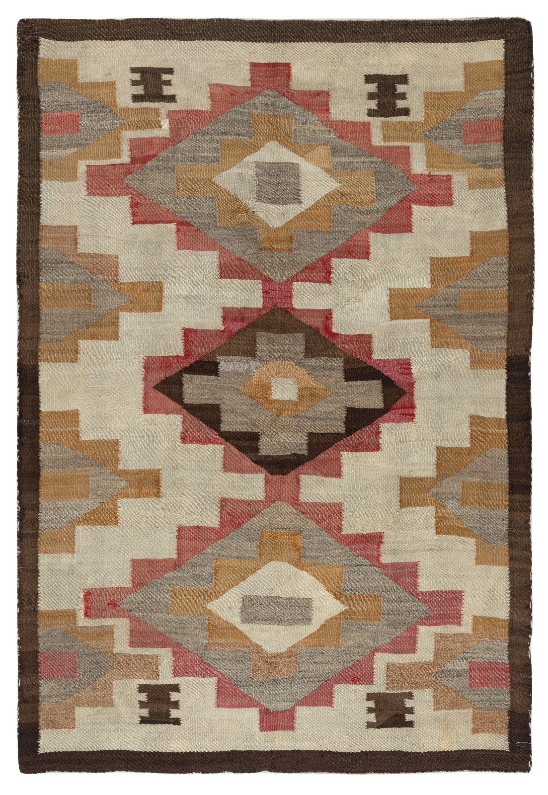 5x7 Ft Midcentury Navajo Rug, Crystal Style, Natural & Earth Tones, Ca 1940–1955