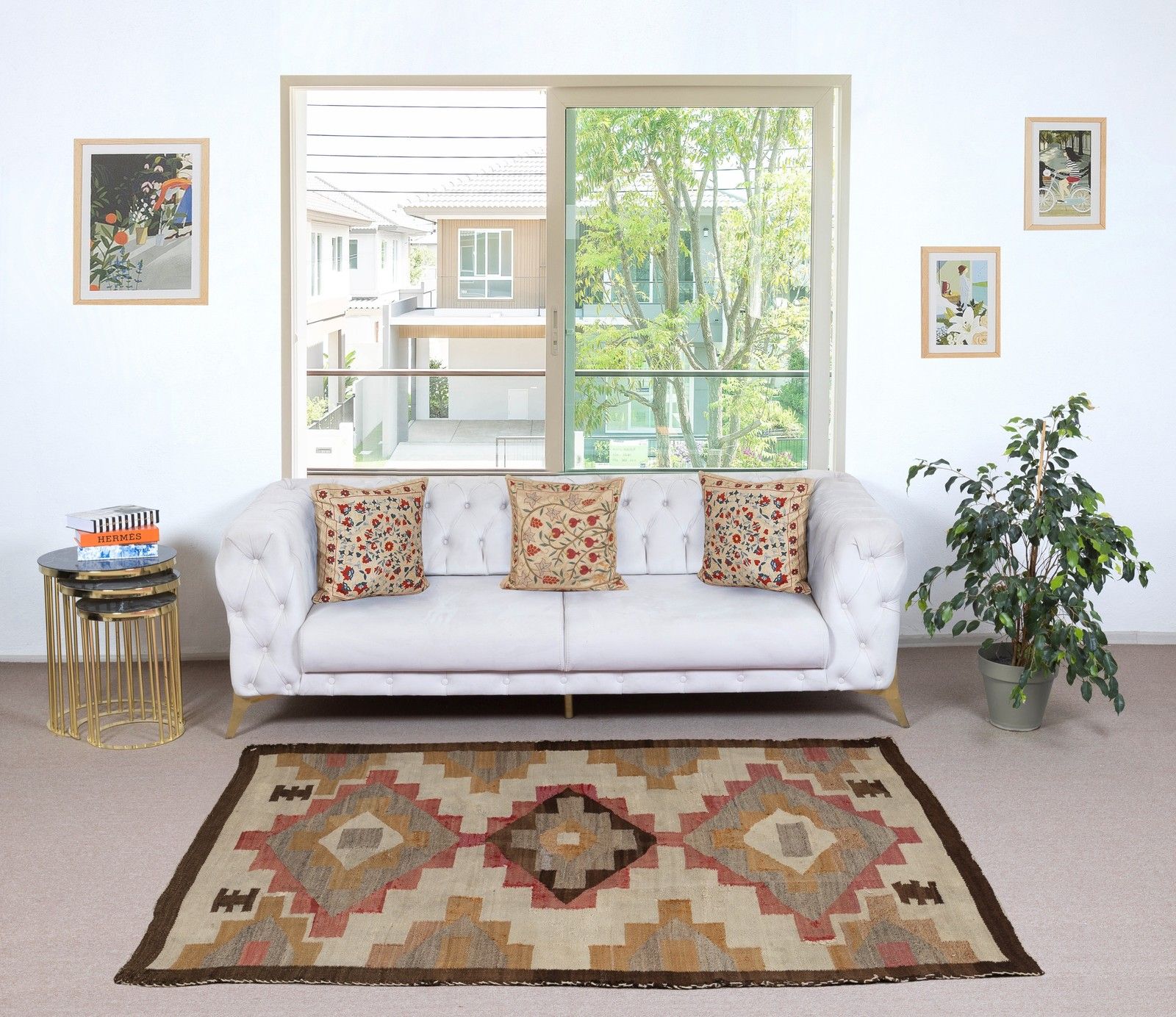 5x7 Ft Midcentury Navajo Rug, Crystal Style, Natural & Earth Tones, Ca 1940–1955 photo furniture