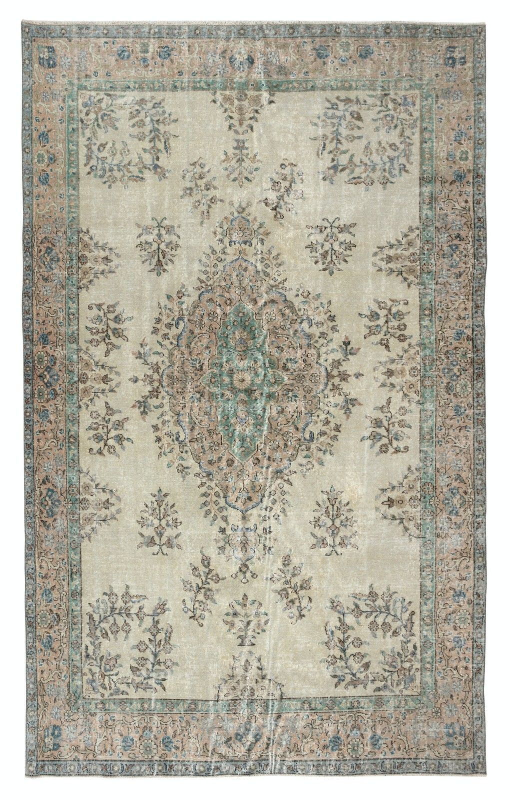 6.7x10.8 Ft Vintage Floral Turkish Area Rug For Country Farmhouse Decoration