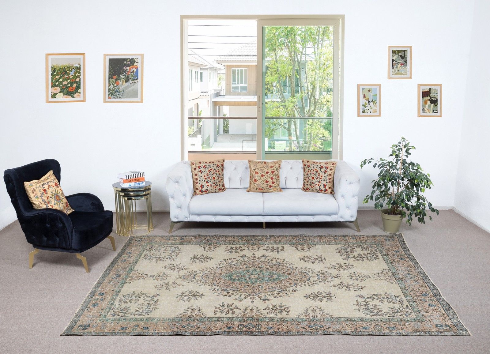 6.7x10.8 Ft Vintage Floral Turkish Area Rug For Country Farmhouse Decoration photo furniture