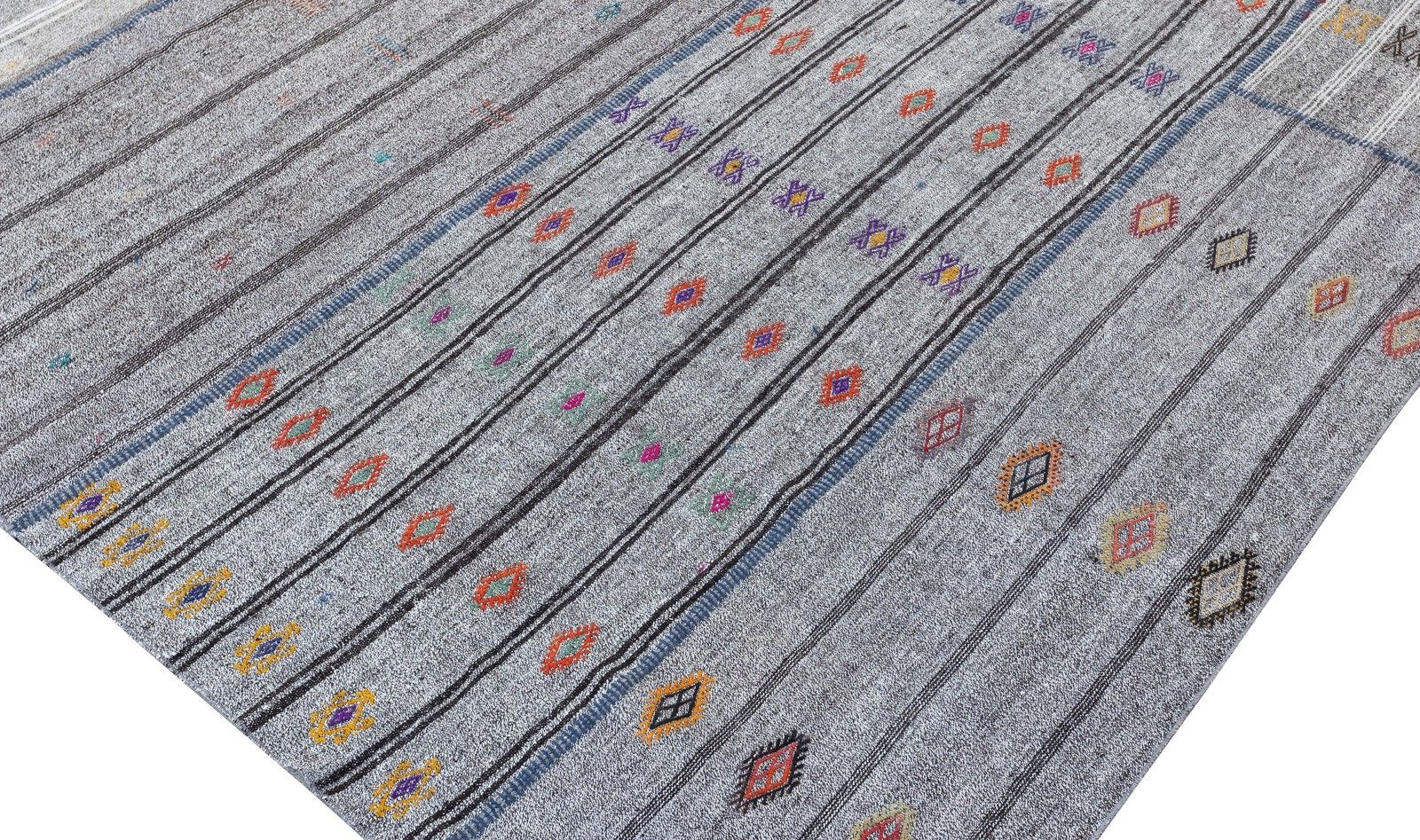 11.2x16.3 Ft Vintage Gray Kilim. Handwoven Cotton & Goat Hair, Oversize Rug photo 1625.0