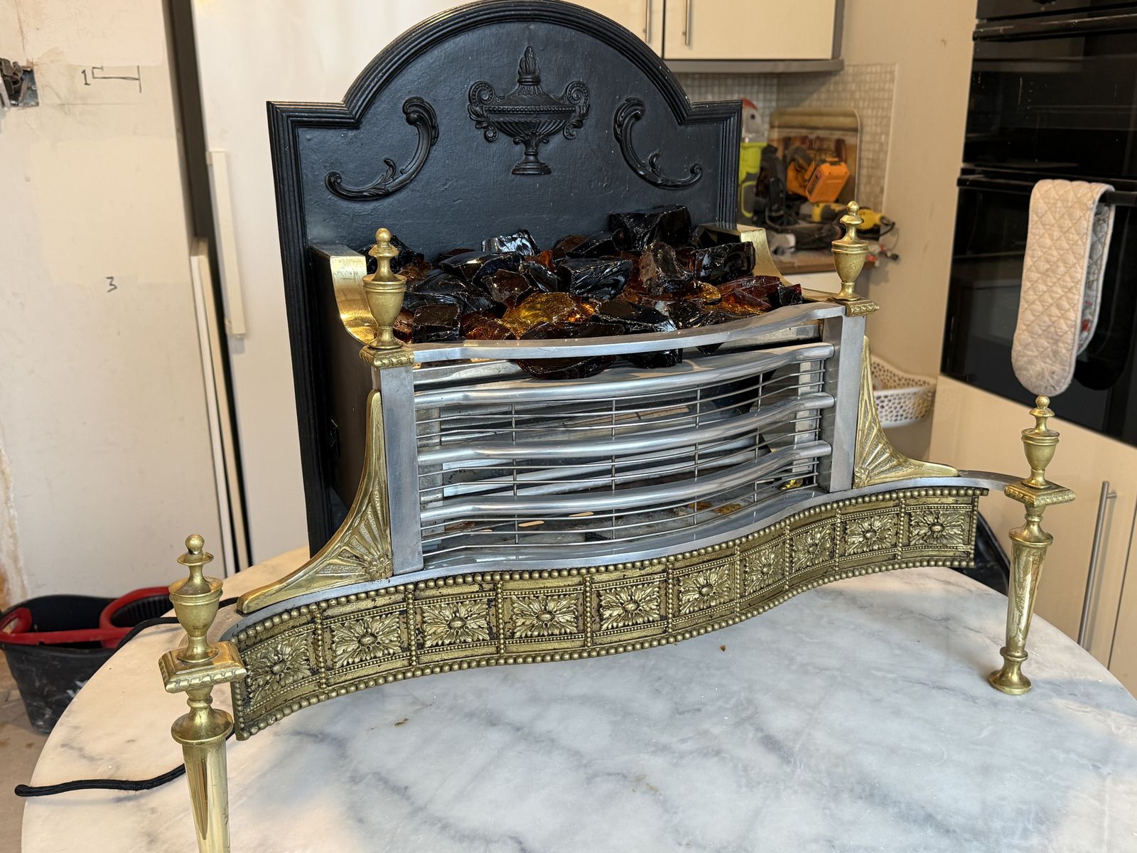 Classic Electric Fireplace Insert With Brass Detailing – Coal Glow Effect
