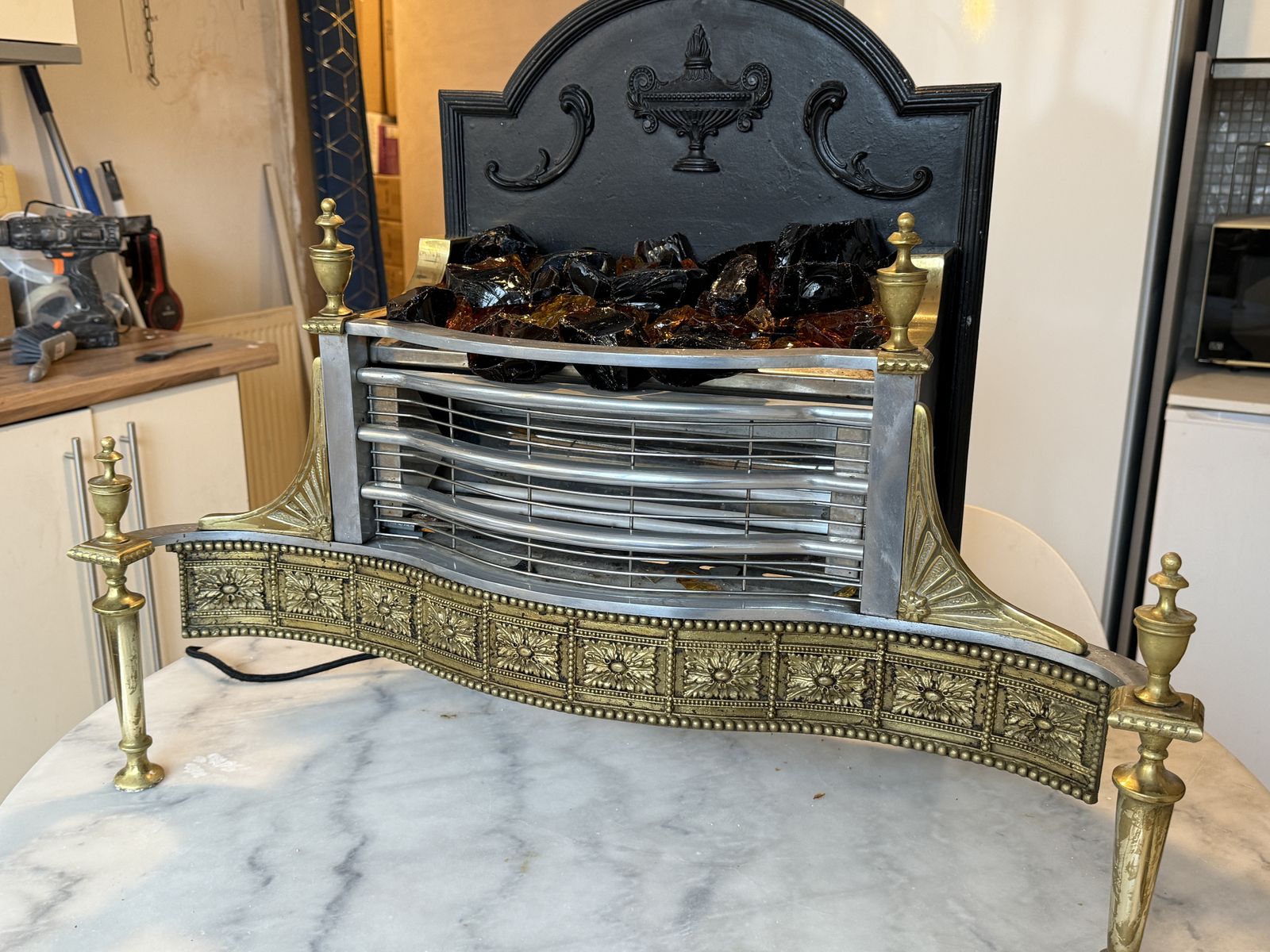 Classic Electric Fireplace Insert With Brass Detailing – Coal Glow Effect photo for sale