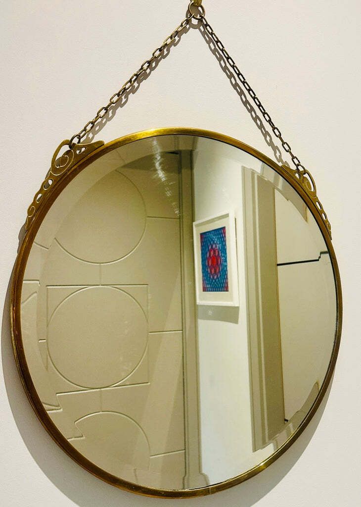 Art Nouveau Arts & Crafts Style Bevelled Glass Rose Gold Brass Wall Mirror photo for sale