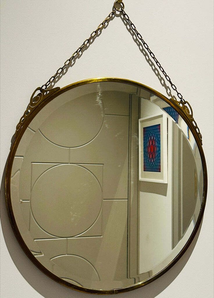 Art Nouveau Arts & Crafts Style Bevelled Glass Rose Gold Brass Wall Mirror photo vinterior