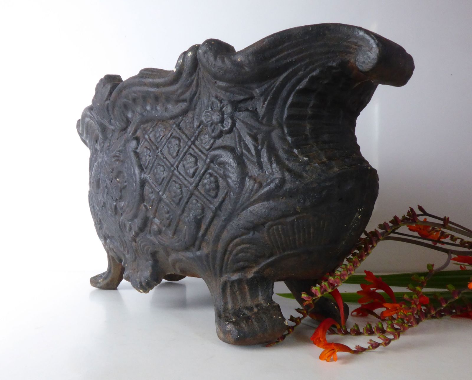 photo furniture Antique French Cast Iron Jardinière, Large Decorative Planter