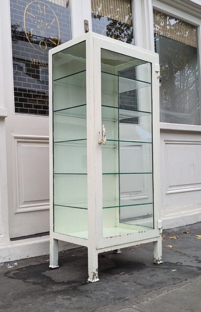 Medical Cabinet 1940s Vintage Metal And Glass