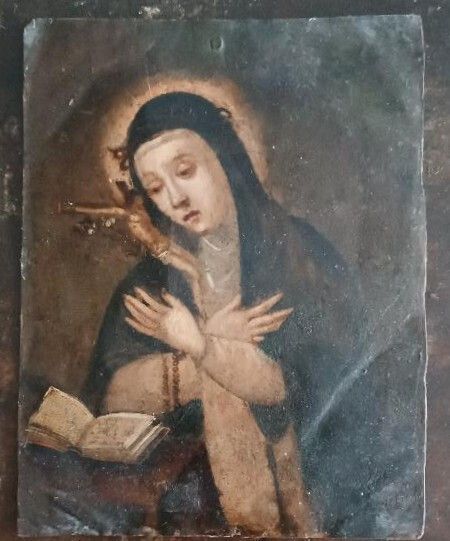 Antique Painting On Copper, Double Painting, Saint Catherine Of Siena photo furniture