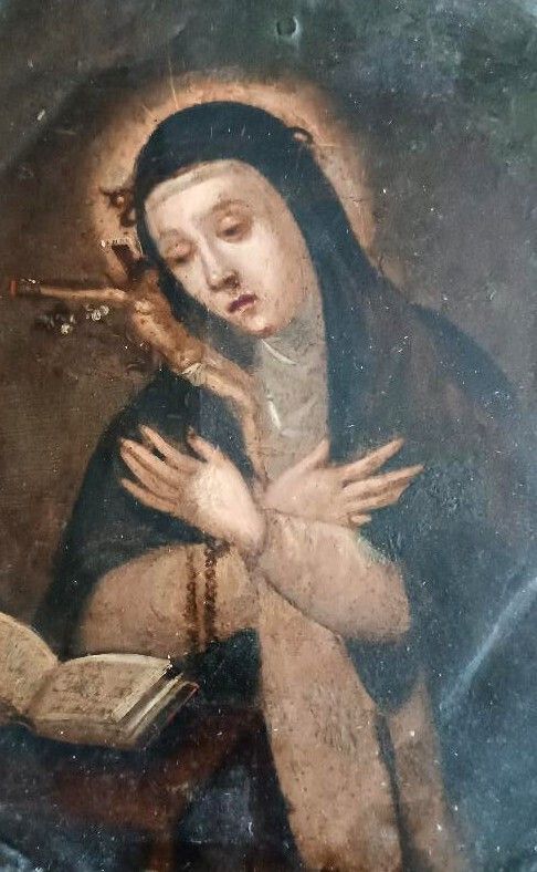 Antique Painting On Copper, Double Painting, Saint Catherine Of Siena photo 636.0
