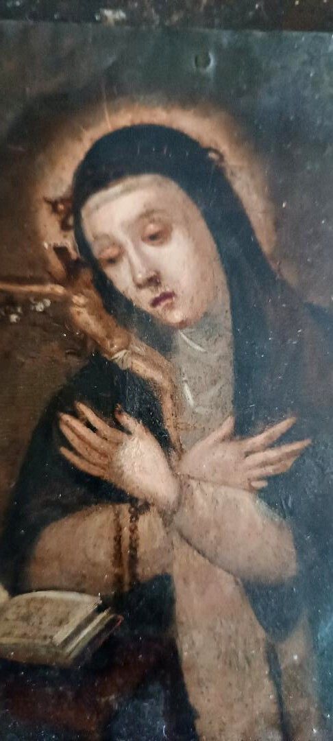 Antique Painting On Copper, Double Painting, Saint Catherine Of Siena photo vinterior
