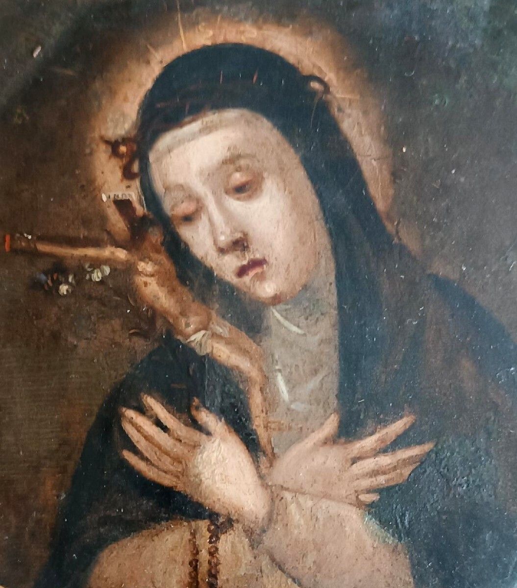 Antique Painting On Copper, Double Painting, Saint Catherine Of Siena photo buy