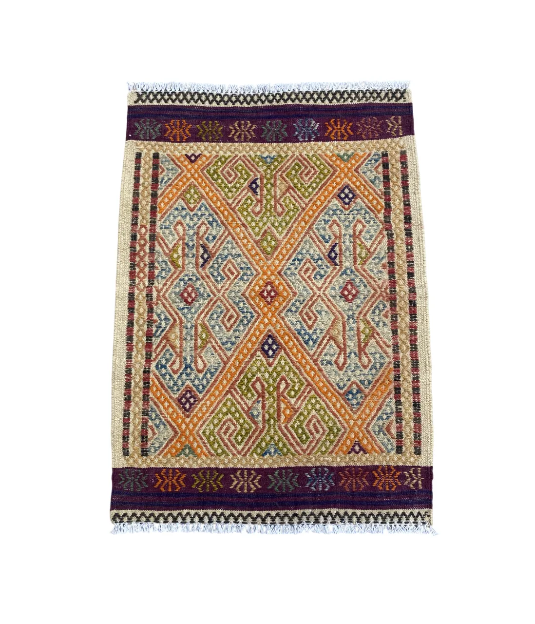 2x3 Colourful Afghan Soumak Boho Rug