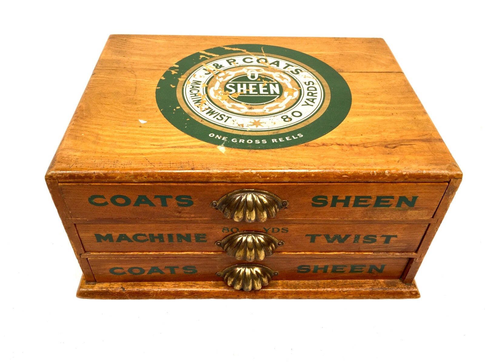 Antique Wooden Shop Display Sewing Cabinet For J & P Coats Spool Haberdashery photo furniture