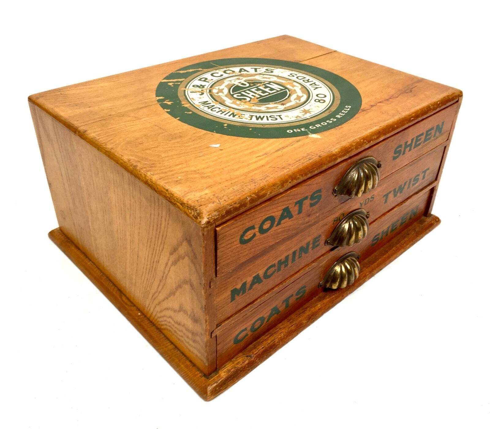 Antique Wooden Shop Display Sewing Cabinet For J & P Coats Spool Haberdashery photo for sale