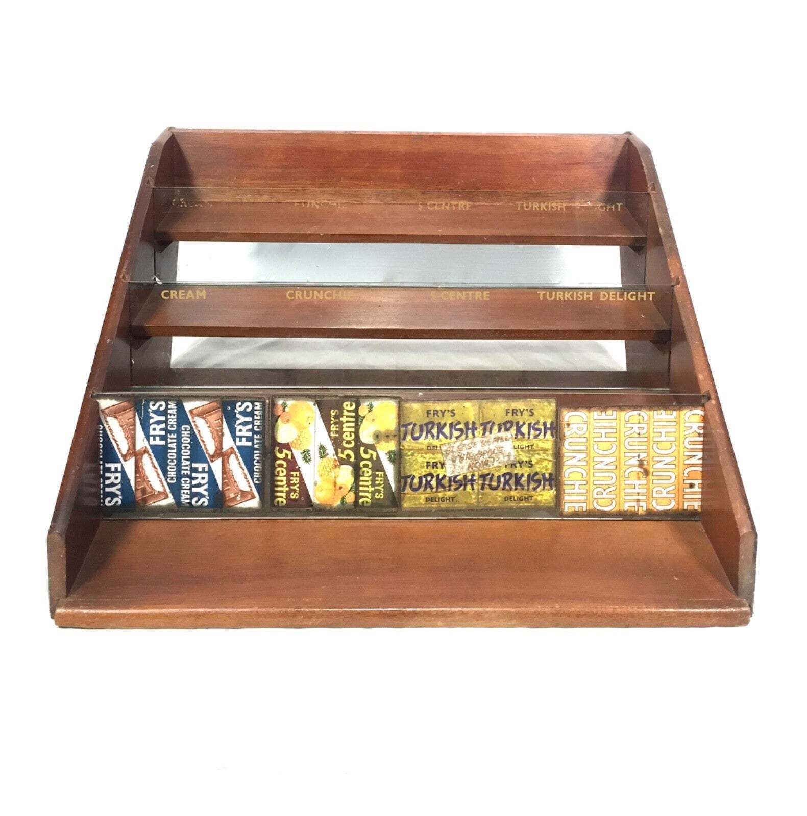 Antique Wooden & Glass Fry's Chocolate Bar Display Rack / Shop Countertop Unit photo vinterior