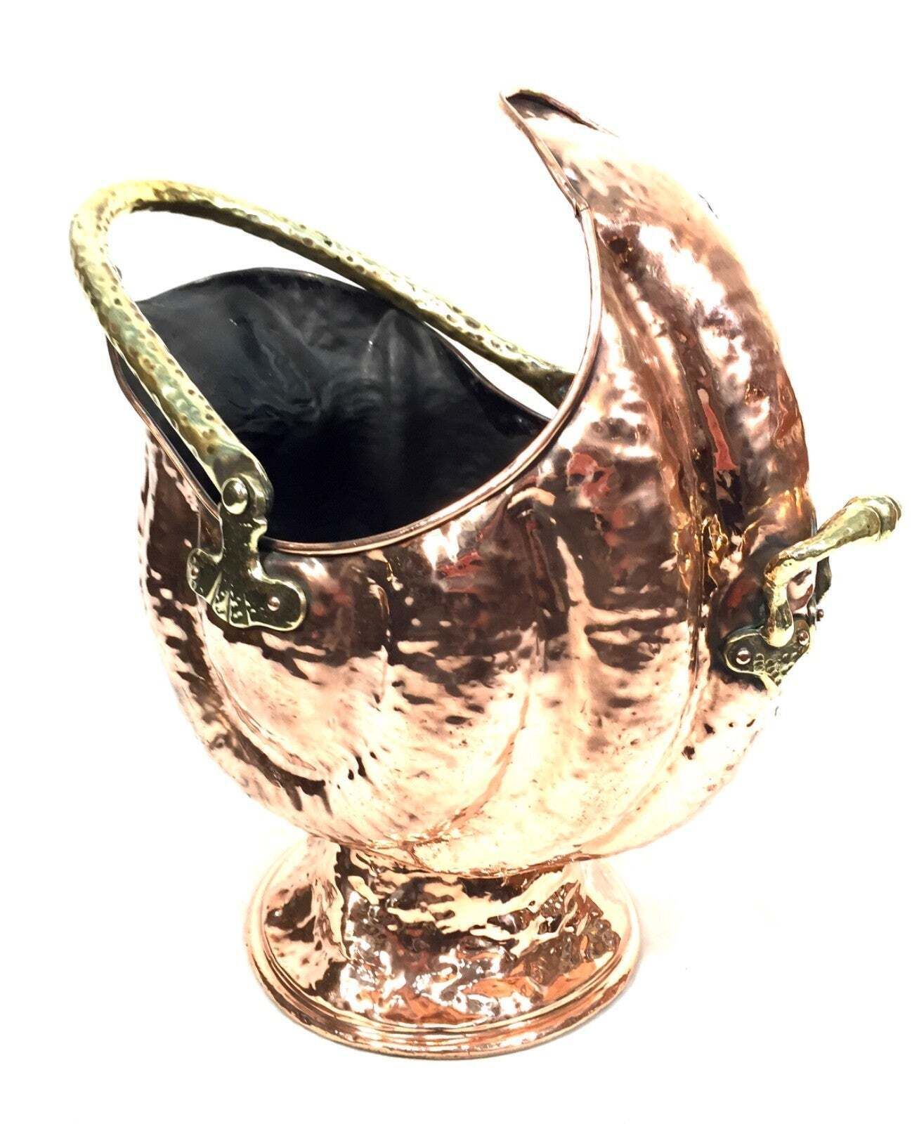 Antique Copper Fire Coal Scuttle With Brass Handle Art Nouveau / 19th Century photo furniture