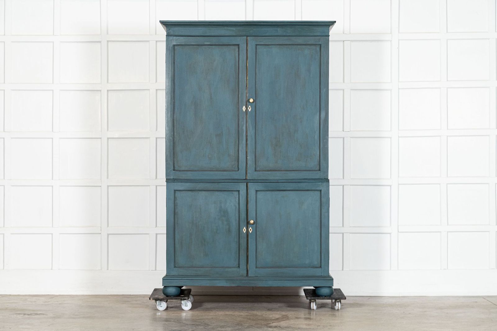 19thc English Mahogany Painted Linen Cabinet (Green/Blue)