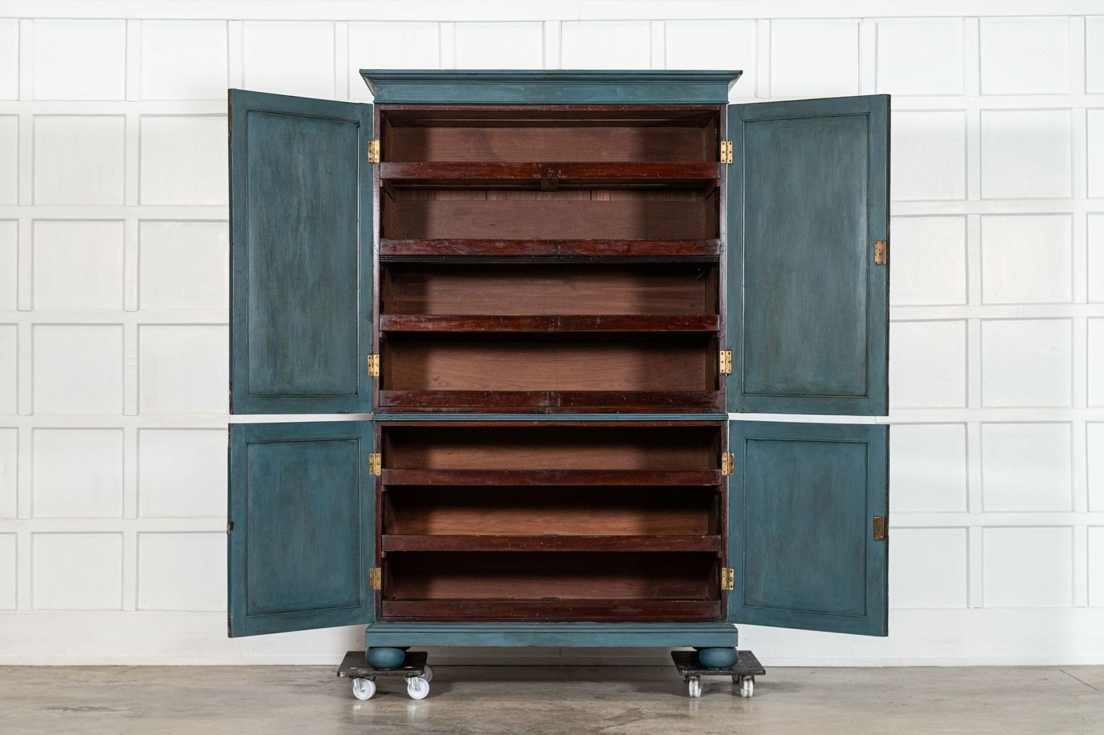 19thc English Mahogany Painted Linen Cabinet (Green/Blue) photo furniture