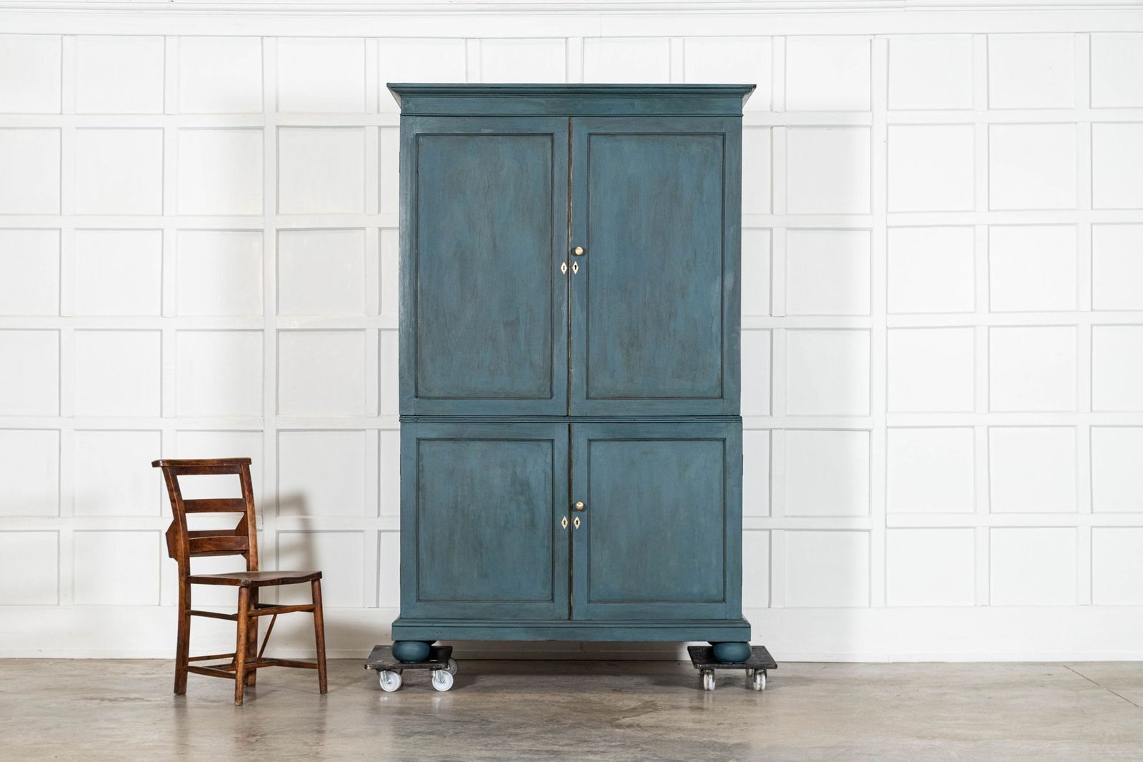 19thc English Mahogany Painted Linen Cabinet (Green/Blue) photo 3853.0