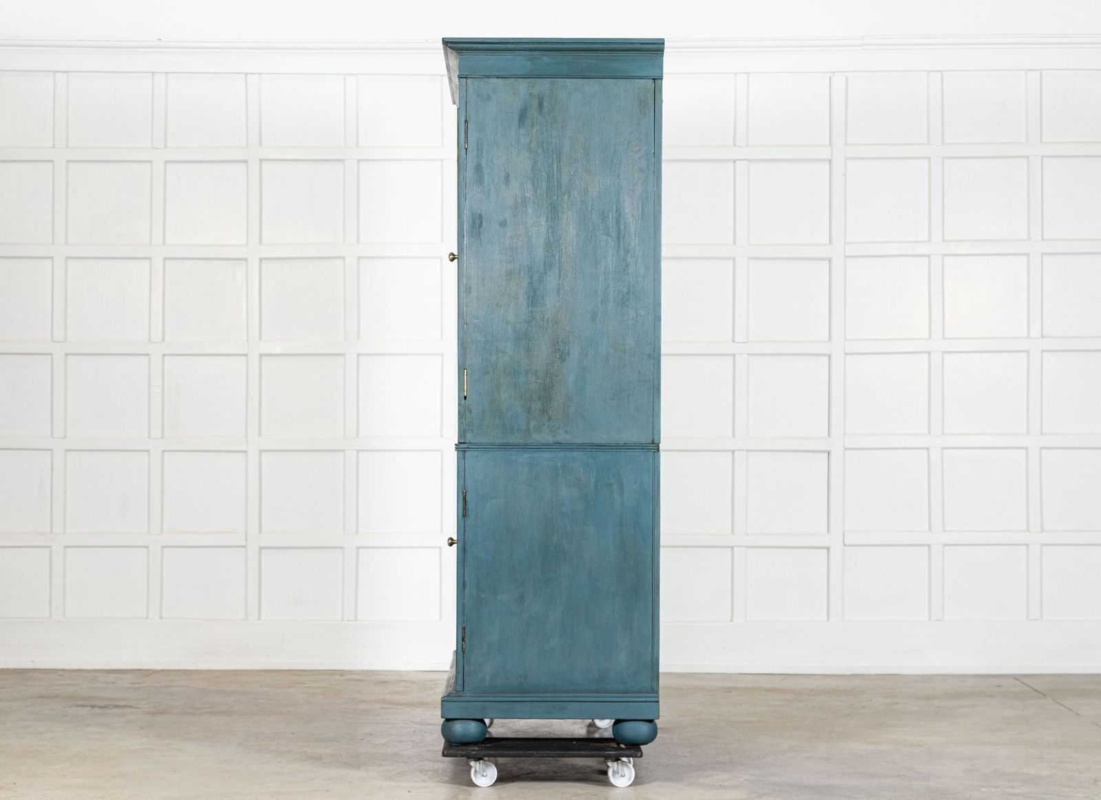 photo for sale 19thc English Mahogany Painted Linen Cabinet (Green/Blue)