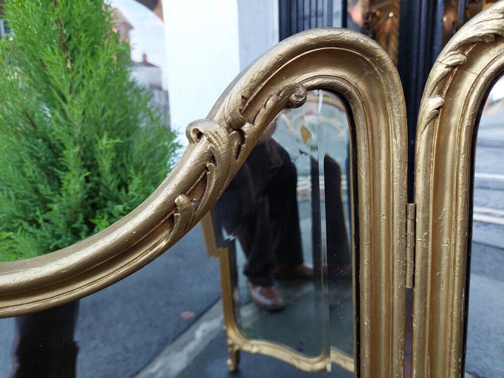 Early 20thc Gilt Folding Triple Dressing Mirror photo 1250.0