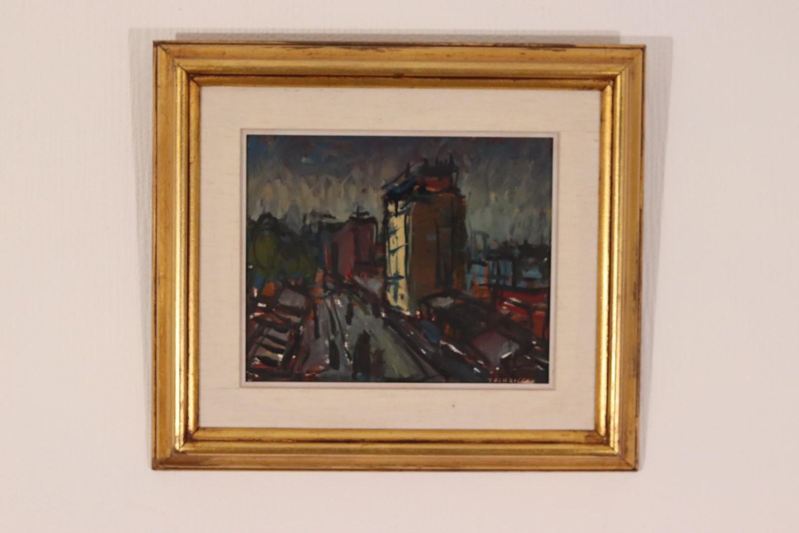 Original Swedish Oil On Panel – “City II” By P.O. Zachrisson – Signed & Framed – 36 × 42 Cm (14.2" × 16.5") photo furniture