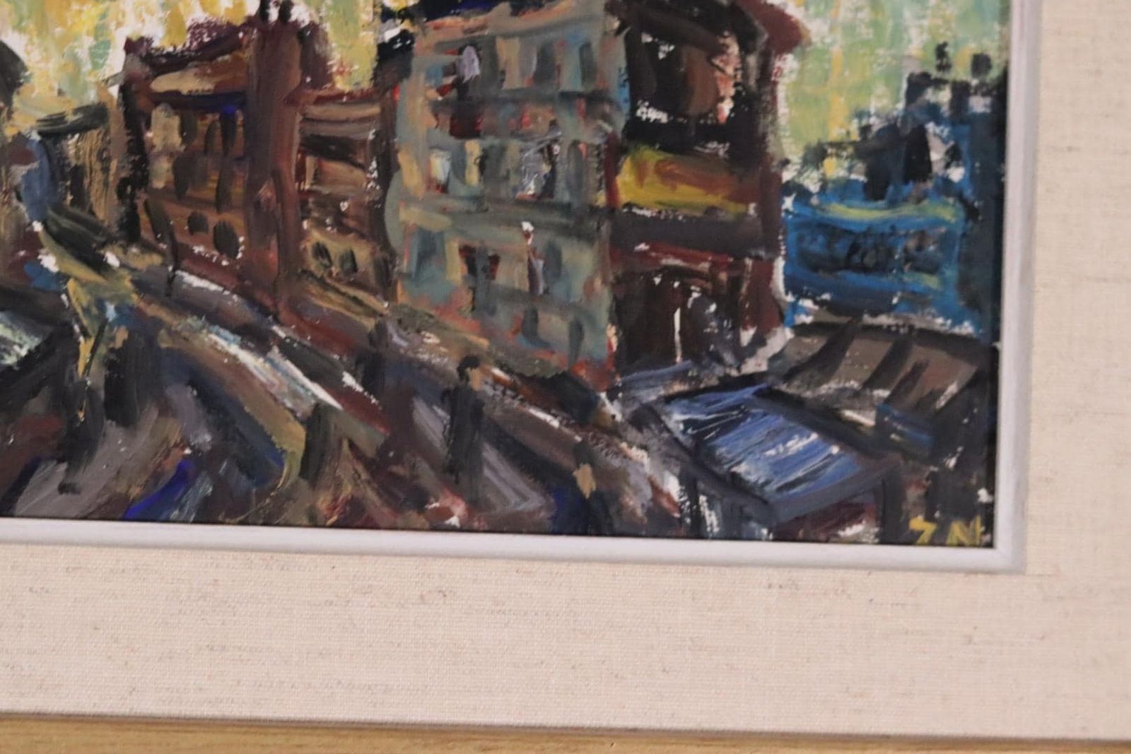 Original Mid Century Swedish Oil On Panel – “City” By P.O. Zachrisson – Vintage & Framed – 37 × 25 Cm (14.6" × 9.8") photo Art
