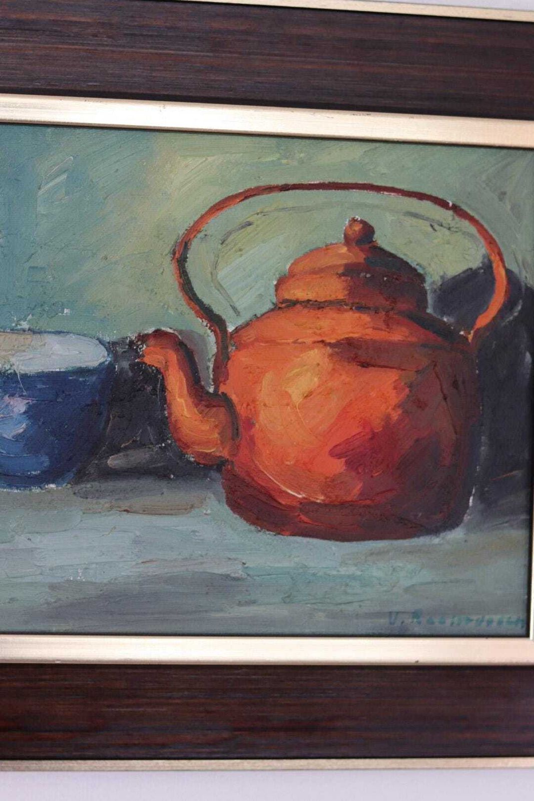 Original Mid Century Swedish Oil On Canvas – “Kettle And Mug” By Viktor Rasmussen – Vintage & Framed – 50 × 42 Cm (19.7" × 16.5") photo buy