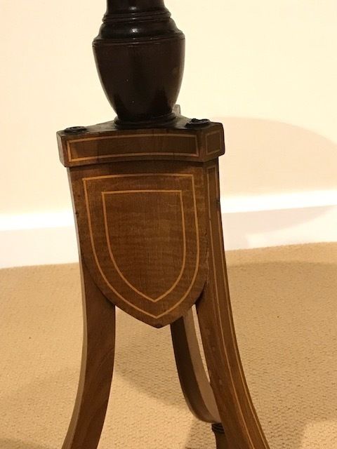 Early C20 Highly Unusual Wine Table On An Inlaid 'Shield' Stand With Splayed Legs & Turned Feet photo furniture