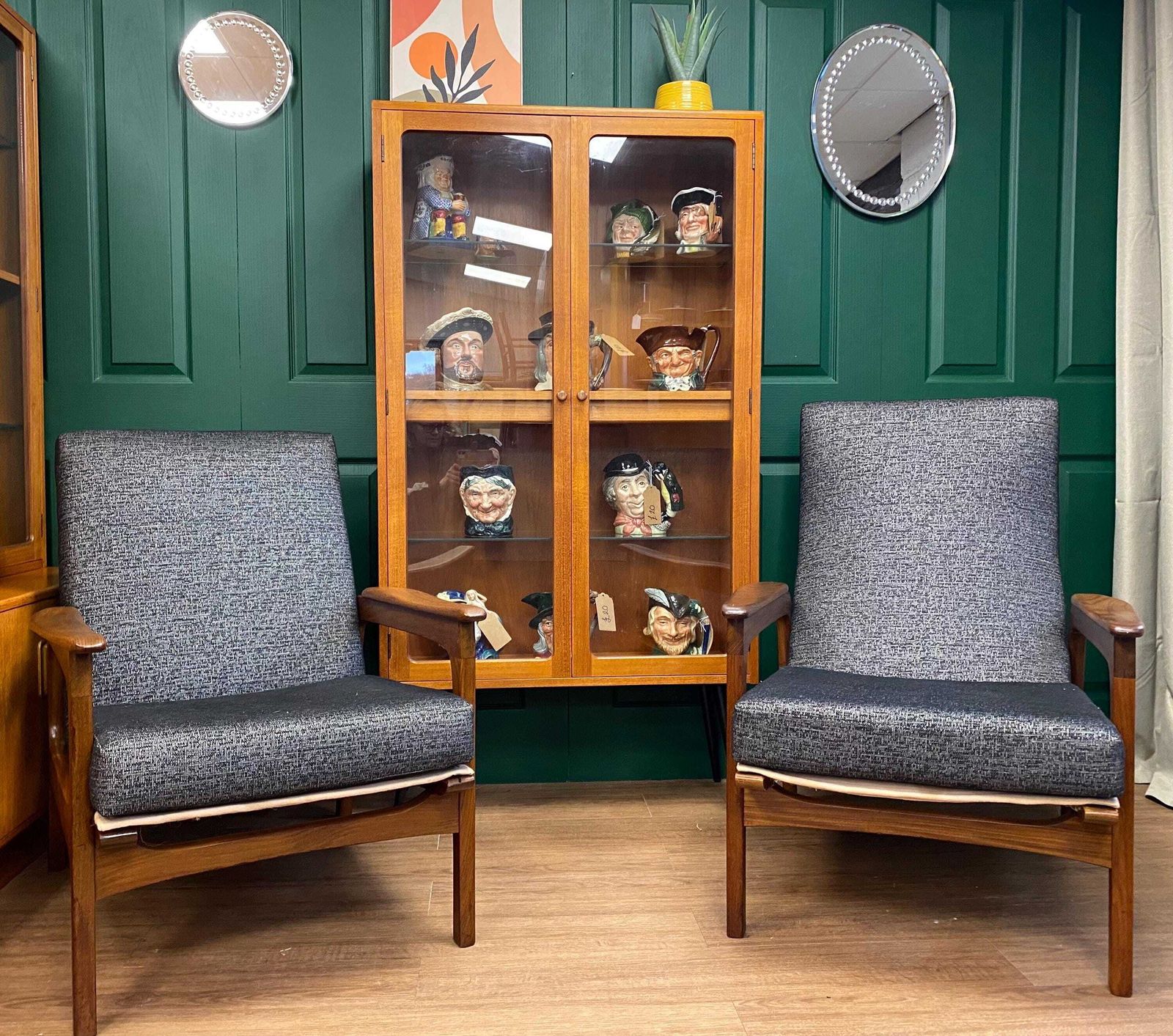 Refurbished Vintage 1960s Scandinavian Solid Teak Framed High Back Gentleman's Armchair In Grey photo vinterior