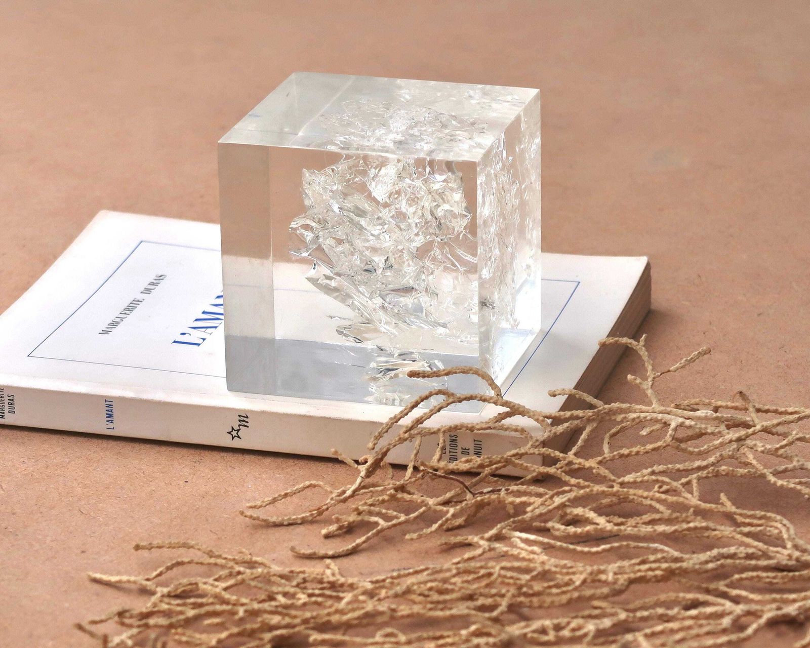 French Minimalist Resin Sculpture With Inclusion, 1970s / Minimalist, Desk Paperweight, Transparent, Art, Home Decor, Pierre Giraudon