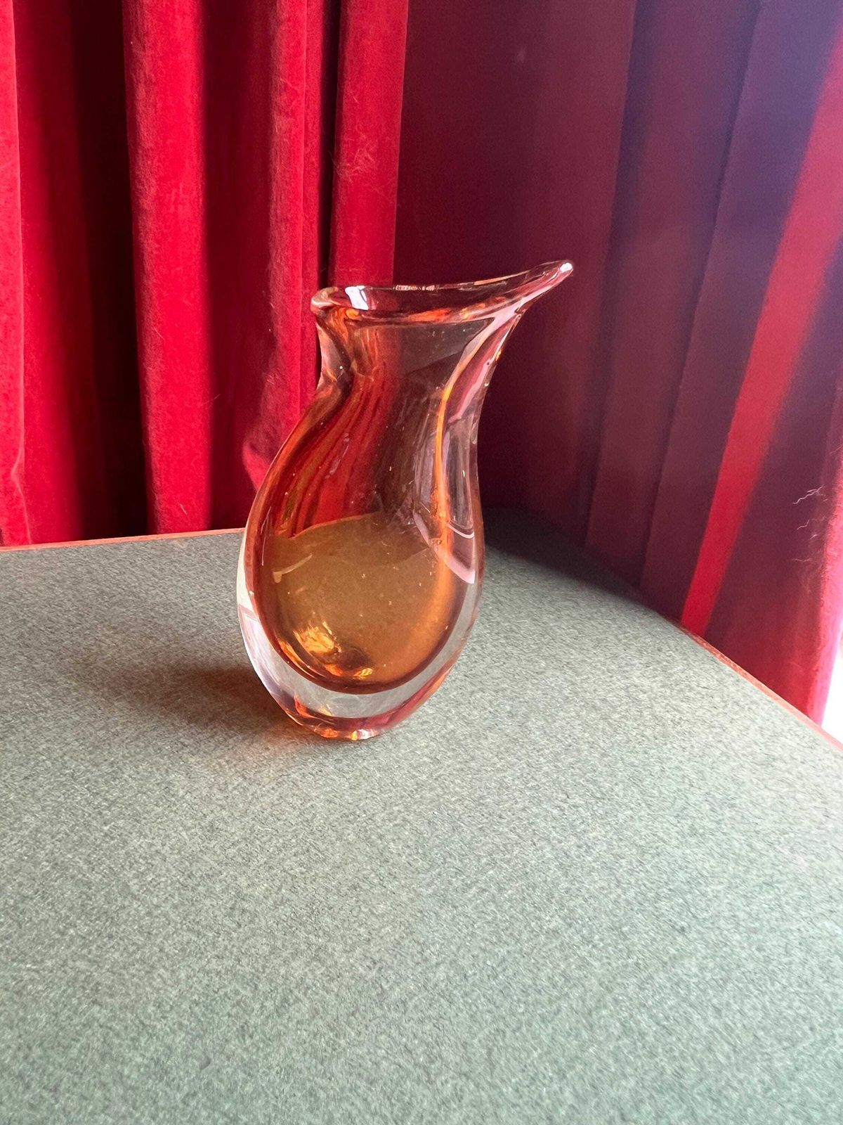 Vintage Sommerso Amber And Clear Glass Murano Style Fishtail Vase. photo furniture