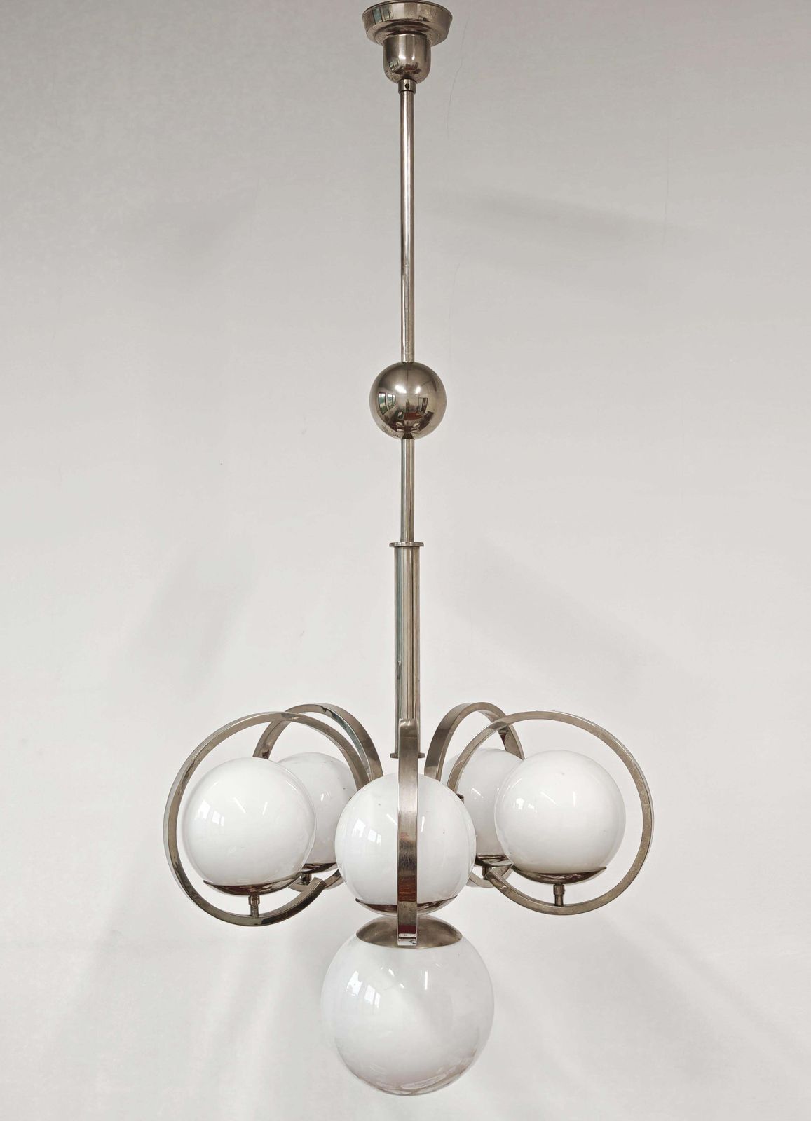 3500.0 Xxl Bauhaus Salon Chandelier In Nickel Plated Brass And Milk Glass photo