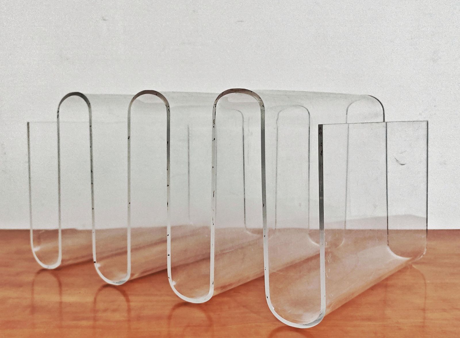Mid Century Modern Sculptural Magazine Rack Done In Plexi, Italy 1970s photo furniture
